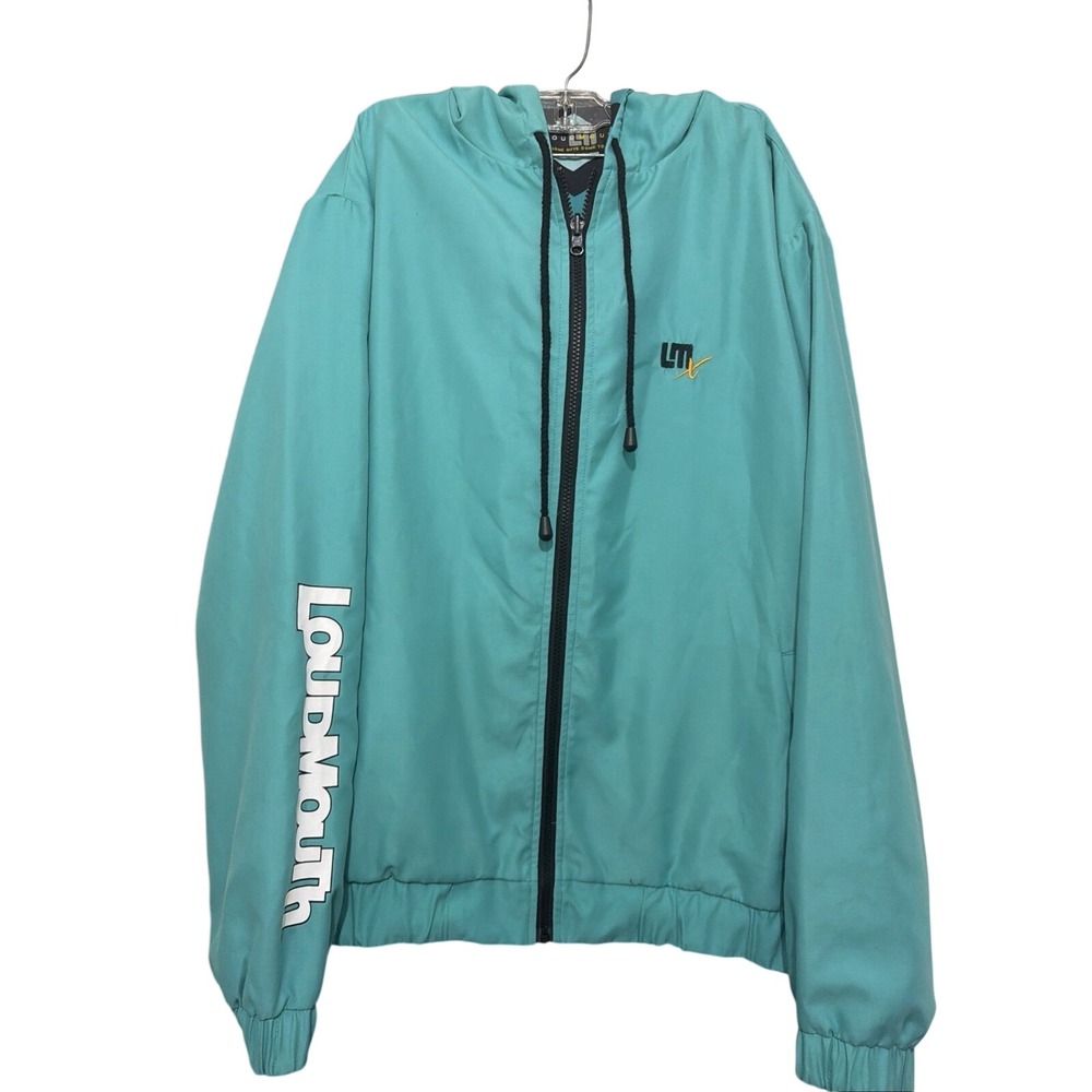 Loudmouth Reversible Hooded Windbreaker Jacket Teal Geometric Hexagon Print L